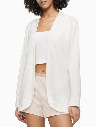 Calvin Klein Womens Aurora Comfort CK Logo Open Front Sleep Cardigan - Grey - XS