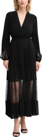 Twinset Gekreelde V-halswikkeljurk - Dames - Maxi kleedjes - Zwart - M - Polyester - Kleedjes
