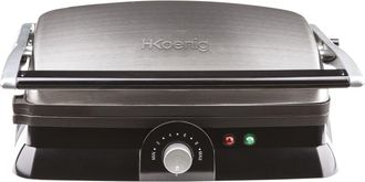 H.Koenig Gr20 Parrilla El&eacute;ctrica, Grill Y Sandwichera, 2000 W, Temperatura Hasta 230&ordm;, Revestimiento Antiadherente, Apertura 180&ordm;, Acero Inoxidable, Negro/gris