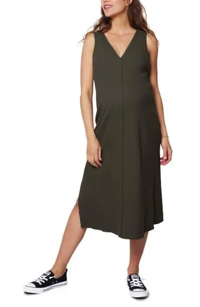 Ingrid & Isabel Everywhere Midi Column Maternity Dress in Olive at Nordstrom, Size Small
