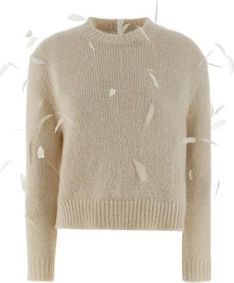 Jil Sander Alpaca Trui met Veren - Dames - Ronde hals truien - Wit - S - Wol - Truien & Vesten