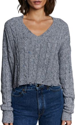Autumn Cashmere Distressed Cropped Cable V Sweater In Static