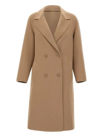 Kaos double-breasted logo button coat - women - Wool/Viscose/Polyester - 40 - Brown