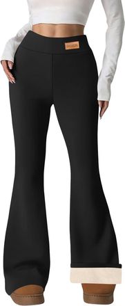 Generic Fleece Lined Trousers Women Stretch Buttery Soft Thermal Flared Leggings High Waisted Tummy Control Workout Leggings Winter Thick Warm Bootcut Trouser