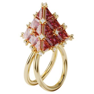 Swarovski Curiosa cocktail ring, Triangle, Orange, Gold-tone plated