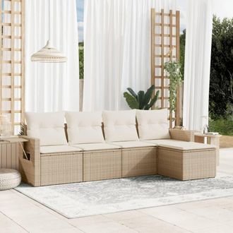 vidaXL Juego De Sof&aacute;s Jard&iacute;n Con Cojines 5 Pzas Rat&aacute;n Sint&eacute;tico Beige Vidaxl
