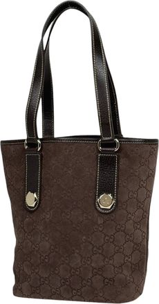 Gucci Brown Suede Leather Handbag Tote Bag (Pre-Owned)