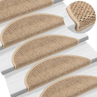 Berkfield Home Stair Mats Self-adhesive Sisal-Look 15 pcs 56x17x3 cm Sand in Beige | Size: Medium