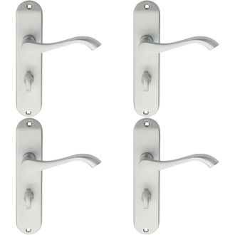 Loops 4x PAIR Curved Handle on Chamfered Bathroom Backplate 180 x 40mm Satin Chrome