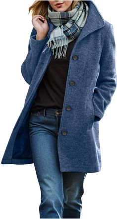 Generic Womens Jackets Winter Coats for Women UK Classic Notch Lapel Collar Open Front Trench Coat Button Front Double-Breasted Peacoat Overcoat Blend Cardiga