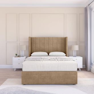 Sloomy Falcon Naples Wingback Bed Set, No Drawers & 54 Floor Standing Headboard in Light Brown | Size: King