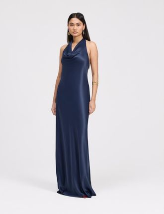 Ghost London Elara Cowl Front Satin Maxi Dress in Navy at Nordstrom, Size 12