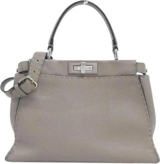 Fendi Pre-owned Selleria Peekaboo Calf Handbag - Dames - Vintage Handtas - Grijs - ONE Size - Leer - Vintage