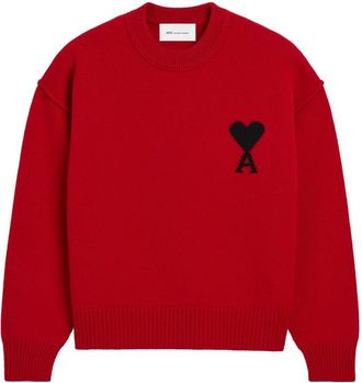Ami Crew-neck Wool Sweater With Ami De Coeur