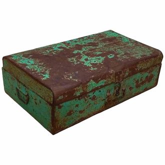Wanderlust Deco Maleta De Metal Acabado Artesanal Marr&oacute;n 67x37x25h Cm