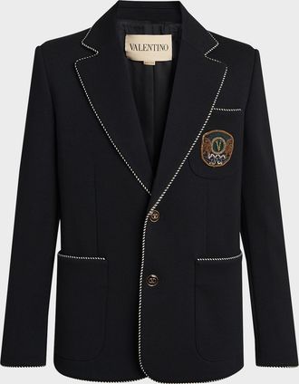Valentino Garavani Men & apos;s Valentino Single Breasted Wool Jacket with Logo Patch