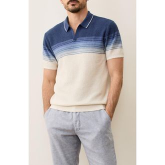 Marine Layer Greyson Short Sleeve Polo Sweater in Navy/Oatmeal at Nordstrom, Size Large