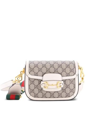 Gucci Horsebit 1955 Shoulder Bag GG Coated Canvas with Leather Mini crossbody bag - Brown