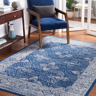 Safavieh Brentwood Machine Made Area Rug, Ivory / Navy Traditional Style Easy Care