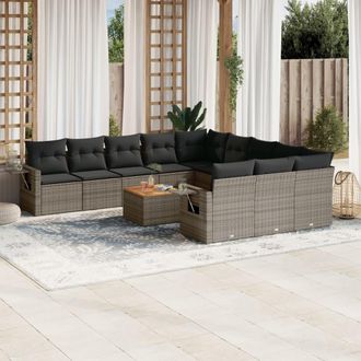 vidaXL Set De Sof&aacute;s De Jard&iacute;n 12 Pzas Con Cojines Rat&aacute;n Sint&eacute;tico Gris Vidaxl