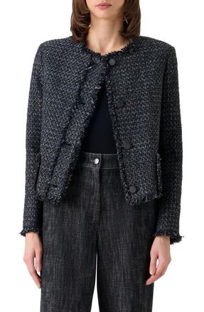 Akris Boxy Fringe Cotton Blend Tweed Jacket in Black-Stone at Nordstrom, Size 10