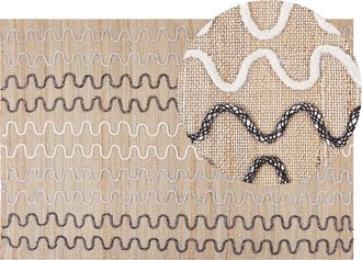 Beliani Alfombra De Yute Beige Blanco Negro 140 X 200 Cm Patr&oacute;n Geom&eacute;trico Retro Sogut