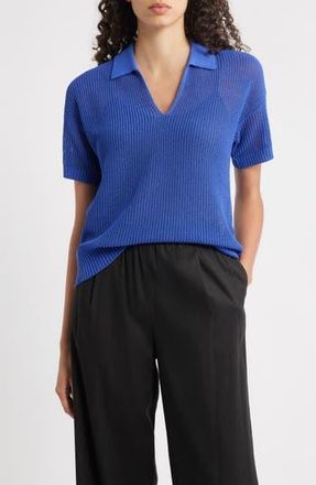 Eileen Fisher Classic Organic Cotton & Silk Polo Sweater in Royal at Nordstrom Rack, Size X-Large