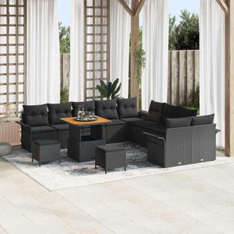 vidaXL Conjunto De Sof&aacute; De Jard&iacute;n 13 Pcs Negro Rat&aacute;n Sint&eacute;tico Vidaxl