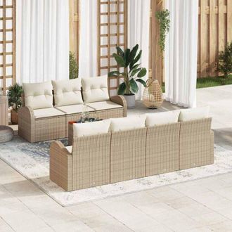 vidaXL Conjunto De Sof&aacute; De Jard&iacute;n 8 Pcs Beige, Blanco Vidaxl