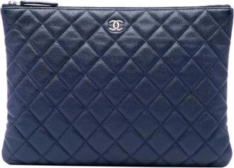 Chanel Pre-owned Vintage Quilted Caviar Leather Clutch - Dames - Vintage Clutch - Blauw - ONE Size - Leer - Vintage