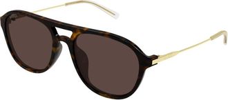 Gucci Aviator Zonnebril - Heren - Zonnebrillen - Bruin - 57 MM - Nylon - Accessoires