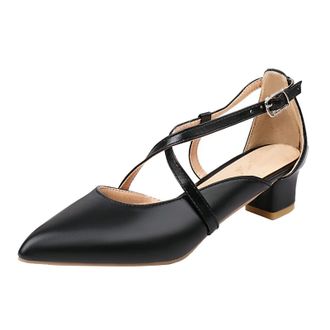 Generic Womens Foreign Trade Large Size Spring Low Heeled Hollow Out Back Strap PU Leather Buckle Sandals for Comfortable Daily Wear (Black, 4.5)