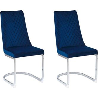 Beliani Set di 2 Sedie da Pranzo Cantilever in Velluto Blu Altoona