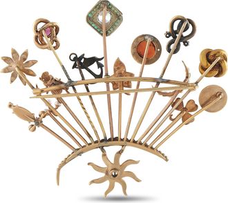 Luxury Bazaar 14K Rose Gold 0.60ct Diamond Fan Brooch MF17-070126