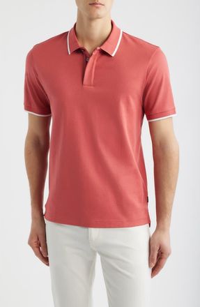 BOSS Parlay Tipped Cotton Polo in Medium Red at Nordstrom, Size Xx-Large