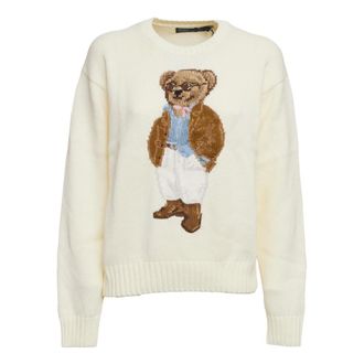 Polo Ralph Lauren Round-neck Knitwear, male, White, Size: M Polo Bear Intarsia Sweater