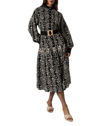Coast Long Sleeve Belted Shirt Dress in Black at Nordstrom, Size 12