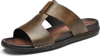 Generic Mens Open Toe Leather Slide Sandals Slip On Comfortable Lightweight Casual Beach Slides Summer Outdoor Sandals (Brown,6.5)