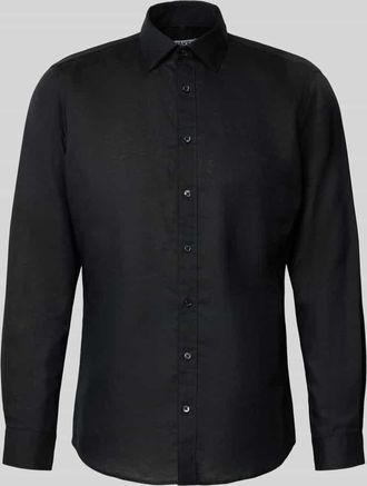 Jake*s Regular Fit Freizeithemd aus Leinen-Mix in Black, Gr&ouml;&szlig;e XXL