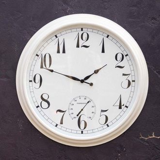 PRIMROSE Outdoor Garden Wall Clock with Thermometer Big Time White 90cm