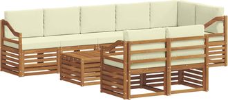vidaXL Conjunto De Sof&aacute;s De Exterior 9 Uds. Natural Y Crema Poli&eacute;ster Vidaxl