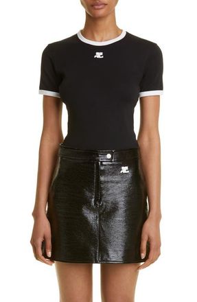 Courr&egrave;ges Bumpy Embroidered Logo Cotton T-Shirt in Black/heritage White at Nordstrom, Size X-Small