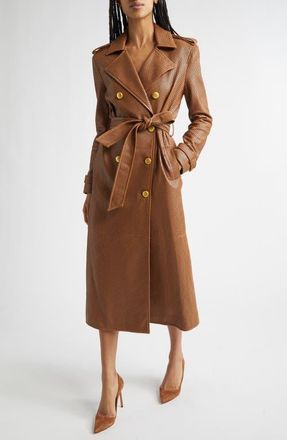 L'agence Baylee Perforated Leather Trench Coat in Soft Cognac at Nordstrom, Size Medium