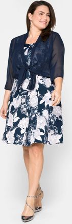 Sheego Blusenjacke SHEEGO, Damen, Gr. 44/46, blau (marine), 100% Polyester, Jacken Blusenjacke