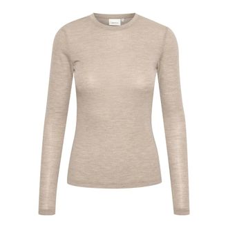 Gestuz Soft Wool Roundneck Top Sand Melange - female - Gestuz - Round-neck Knitwear - Beige - S - Knitwear