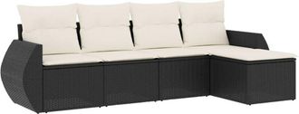 vidaXL Set De Muebles De Jard&iacute;n 5 Pzas Y Cojines Rat&aacute;n Sint&eacute;tico Negro Vidaxl