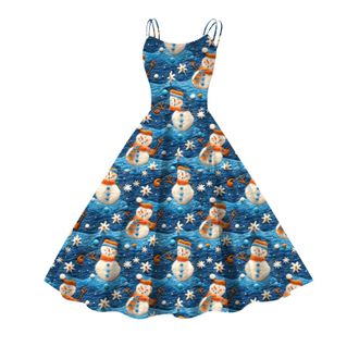 Generic Womens Vintage Sleeveless Print Christmas Party Swing Dress Ladies Sexy Xmas Dresses Christmas Evening Swing Print Dress Sexy Sleeveless A line Cockta