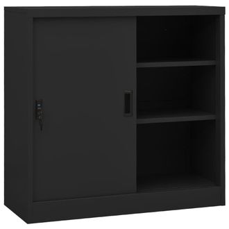 Berkfield Home Office Cabinet with Sliding Door Anthracite 90x40x90 cm Steel in Black | Size: 90 x 40 x 90 cm