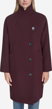 Cole Haan Womens Chevron Wool Coat - Red Size 14