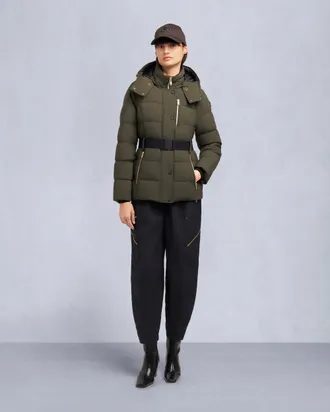 Moose Knuckles Womens Gold Series Nyluxe Cambria Shearling Trim Jacket